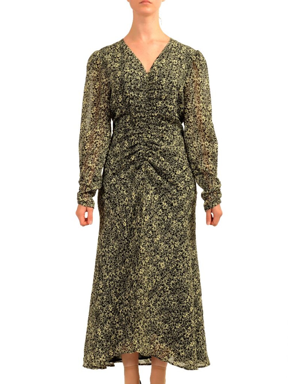 Hugo Boss Women's "C_Derodeo" Floral Ruffled Long Sleeve Maxi Dress US S IT 40